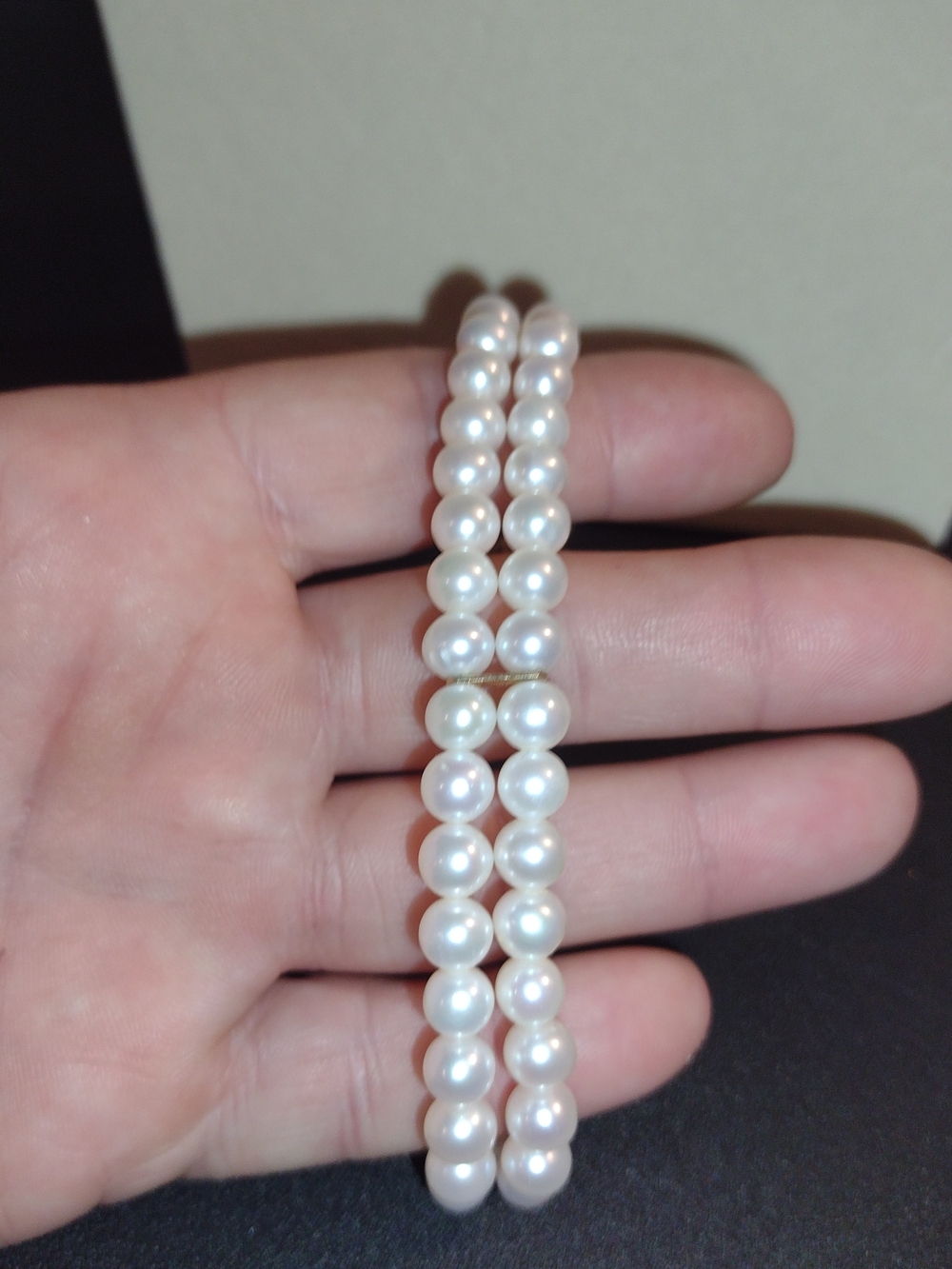 Classic White Pearl Double-Strand Bracelet with 14k Gold Clasp - Picture 6 of 12